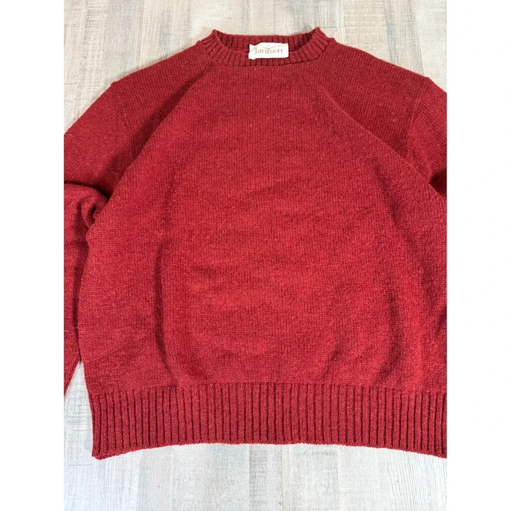 Vintage Jantzen Wool Sweater Red Raglan Knit Made in USA Size Large 60s Raglan